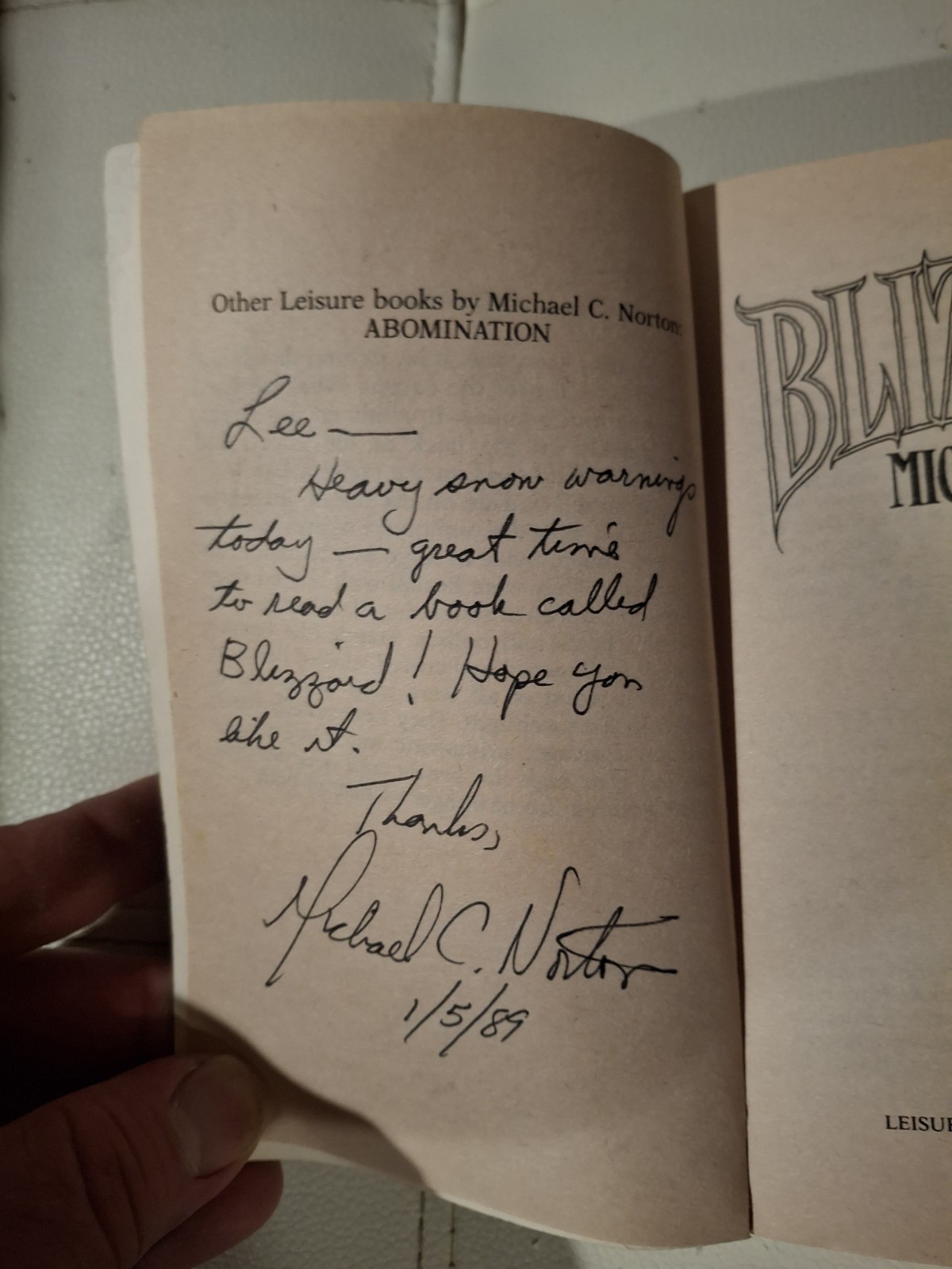 Blizzard by Michael C. Norton paperback SIGNED by author Leisure Horror RARE