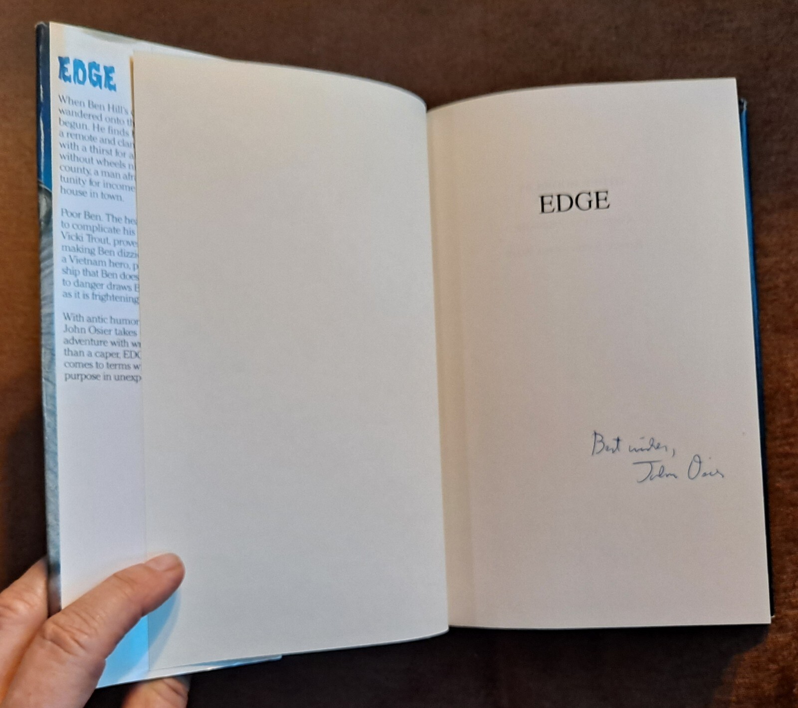 John OSIER ✍️SIGNED by Author✍️ Edge First Edition 1989 HCw/DJ Good Used Cond