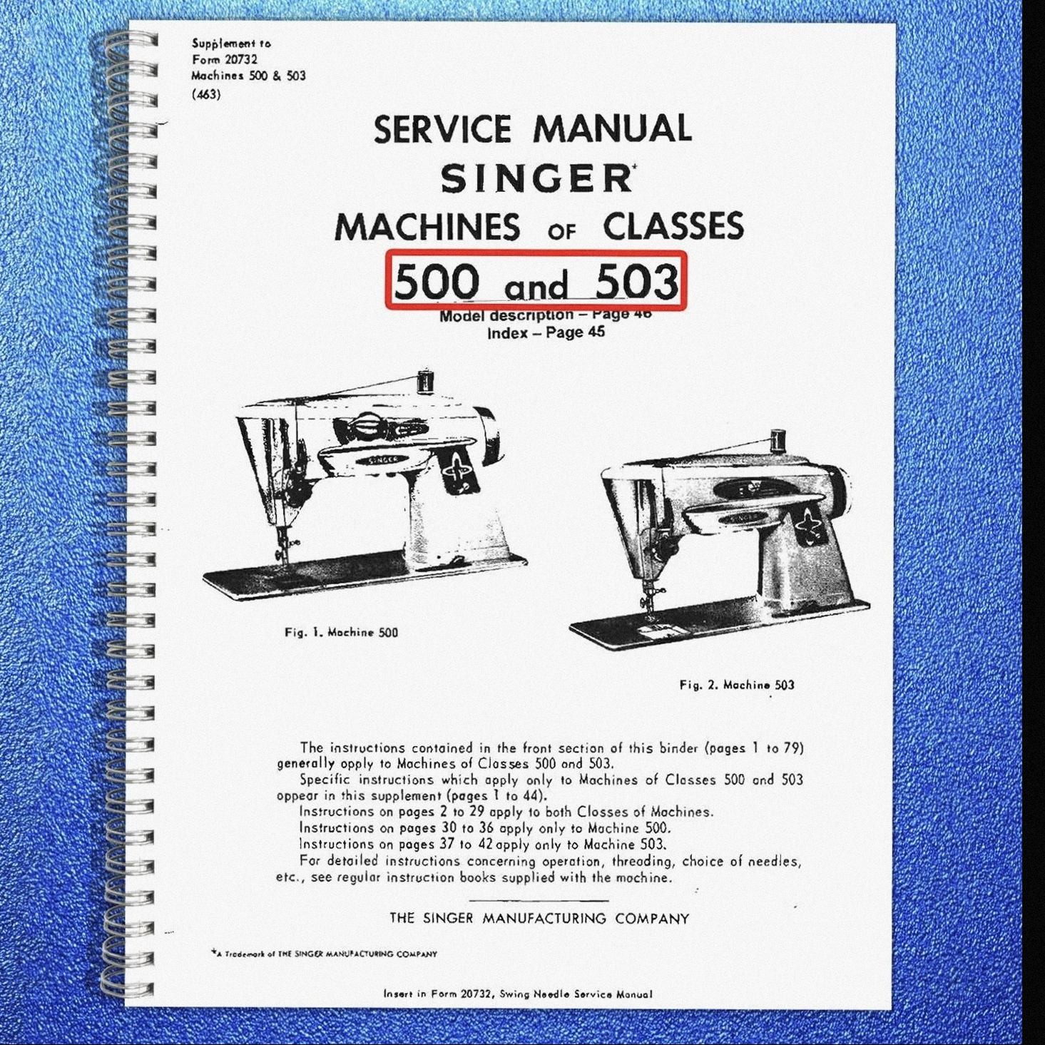 Singer 500 & 503 Class Machines SERVICE Manual User Guide [DURABLE BOUND]