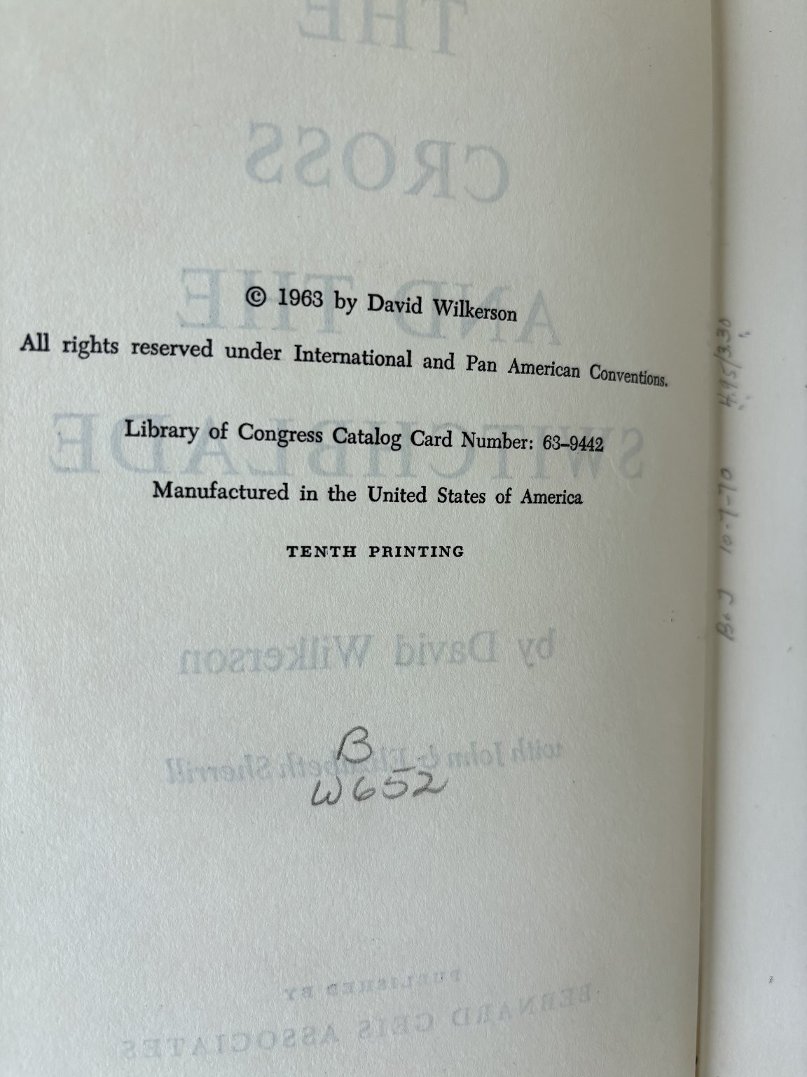The Cross and the Switchblade David Wilkerson 1963 Tenth Printing Christian