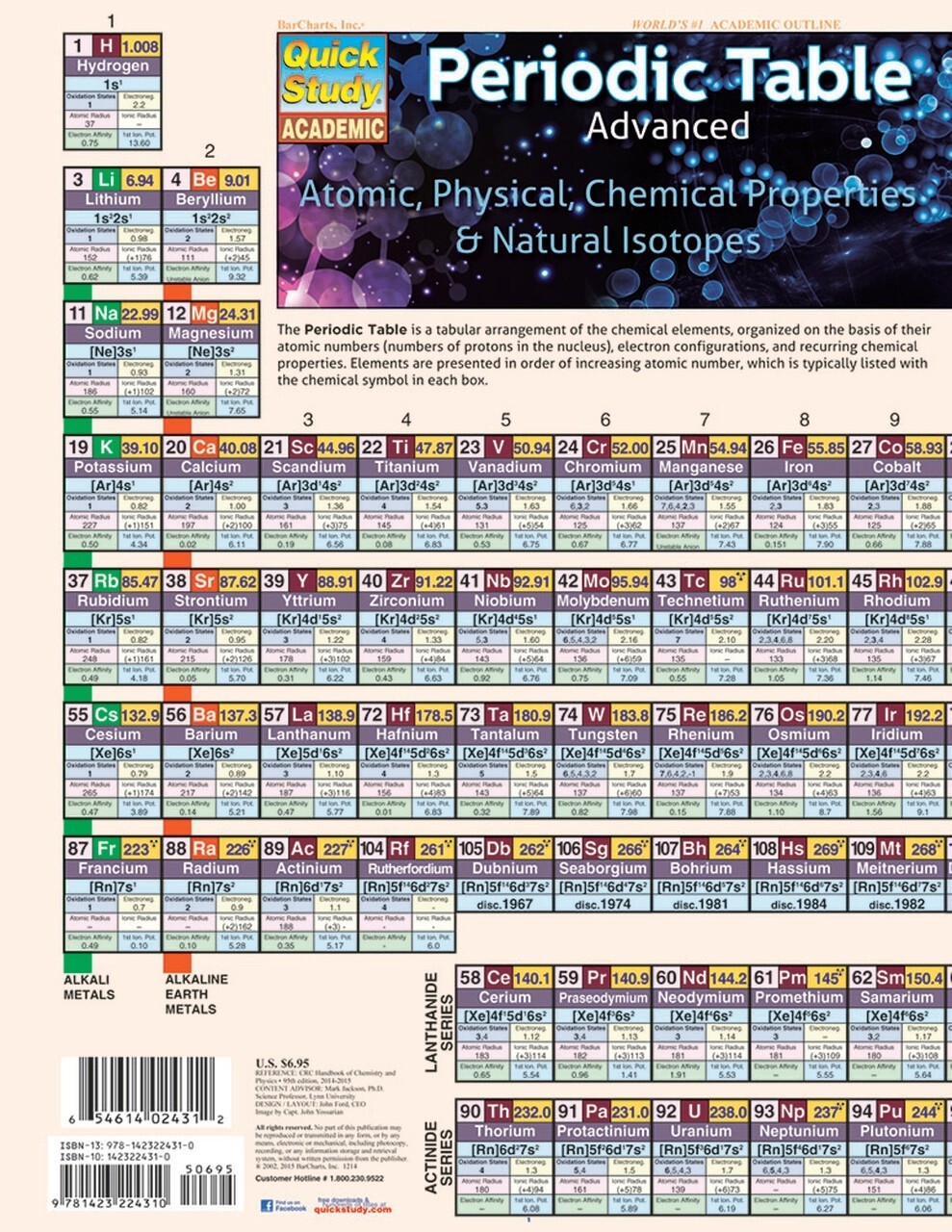 Periodic Table Advanced; Tri- Fold Laminated Study and Reference Guide Brand New