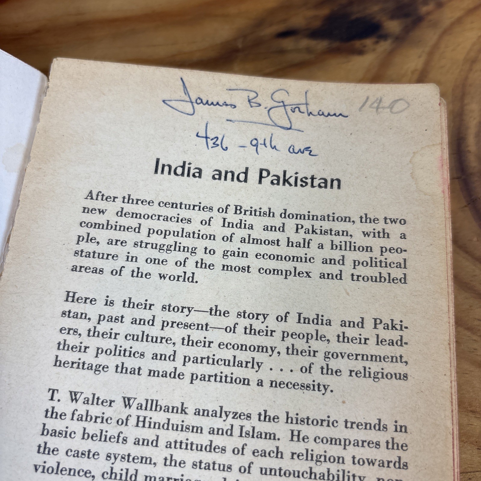 A SHORT HISTORY OF INDIA AND PAKISTAN T. Walter Wallbank 1958 Mentor paperback