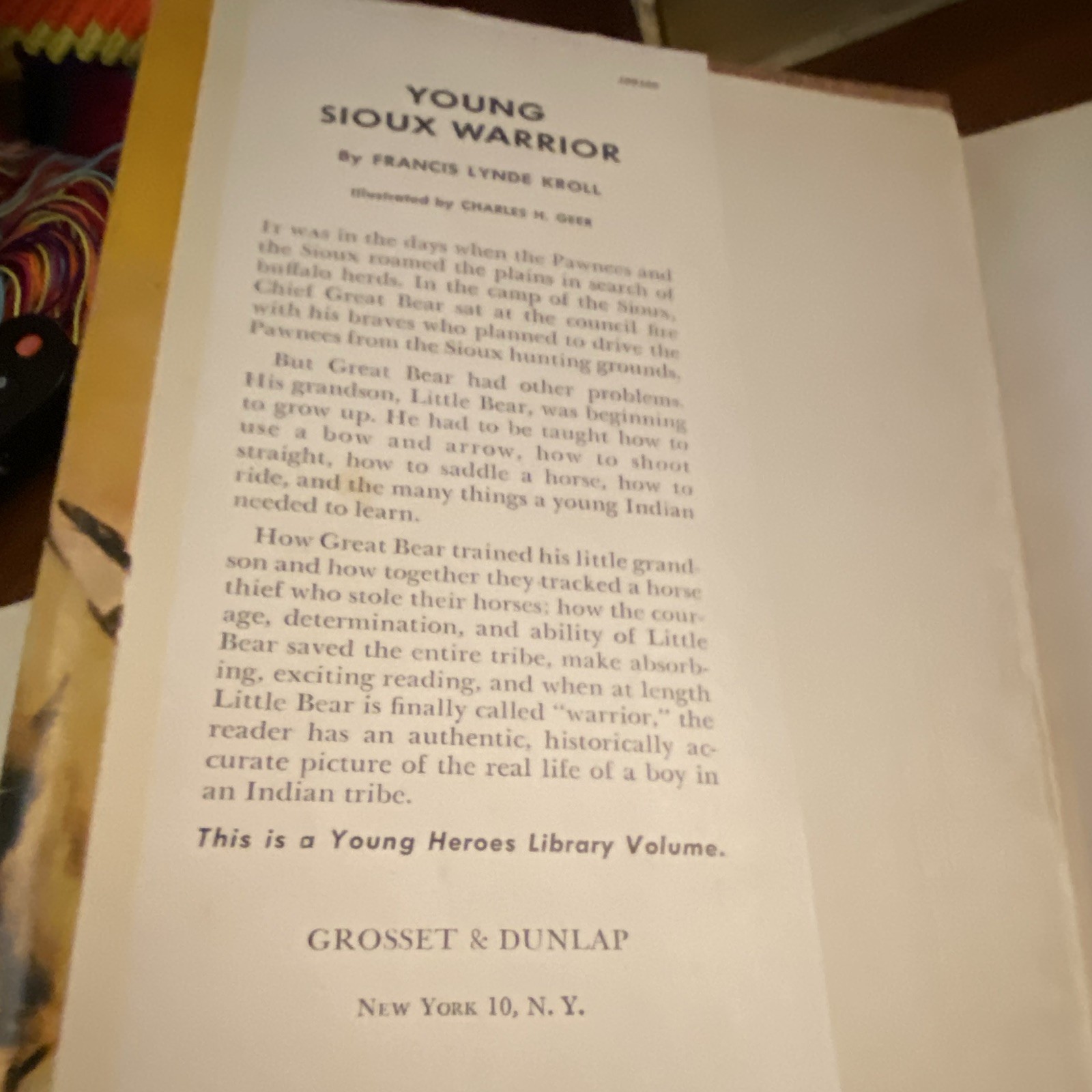 Young Sioux Warrior Young Heroes Library Kroll Geer HC Illus DJ Grosset