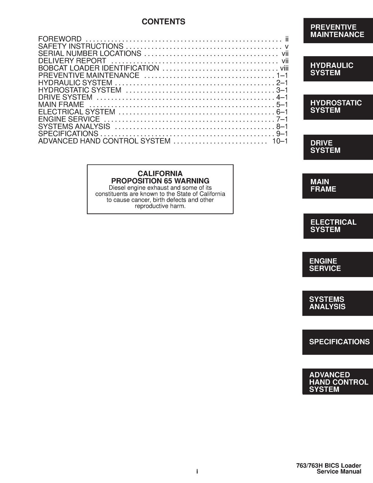 BOBCAT 763 High Flow Skid Steer Loader SERVICE MANUAL , BOUND, COVERS, FOLDOUTS