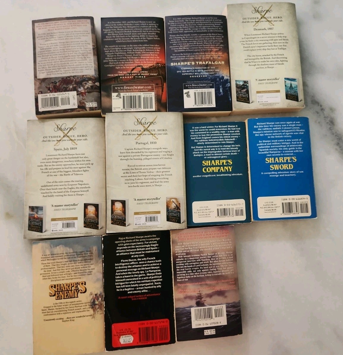 Lot of 11 Sharpe Series Books by Bernard Cornwell Paperbacks Good to Very Good