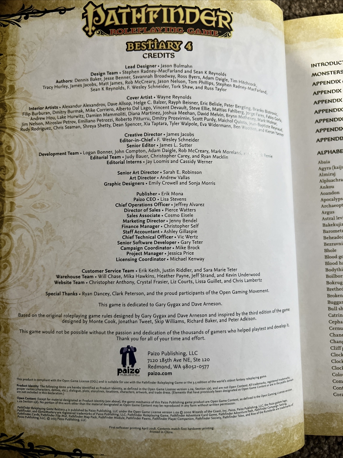 Pathfinder Roleplaying Game: Bestiary 4 Bulmahn, Jason Pathfinder Paizo Inc.