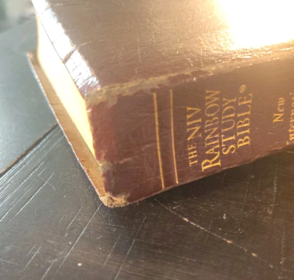Vintage NIV Rainbow Study Bible Rainbow Studies Faux Leather Burgundy 1992 USA