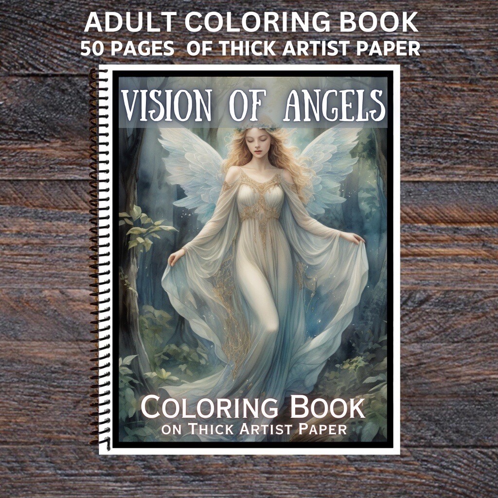 Angels – Spiral Bound Adult Coloring Book – Thick Artist Paper – 50 pages