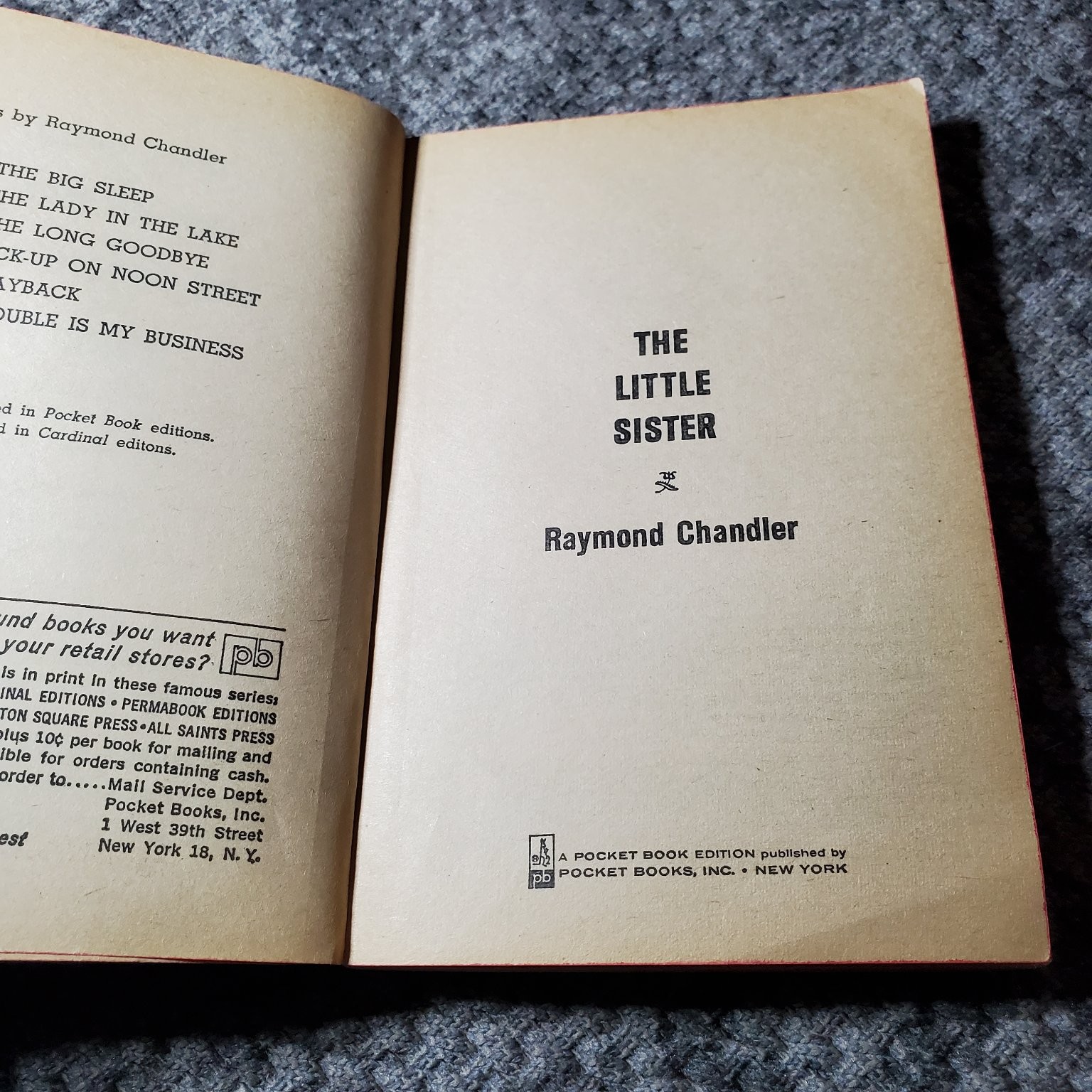 The Little Sister Raymond Chandler 1963 4th Printing Philip Marlowe Pocket Books