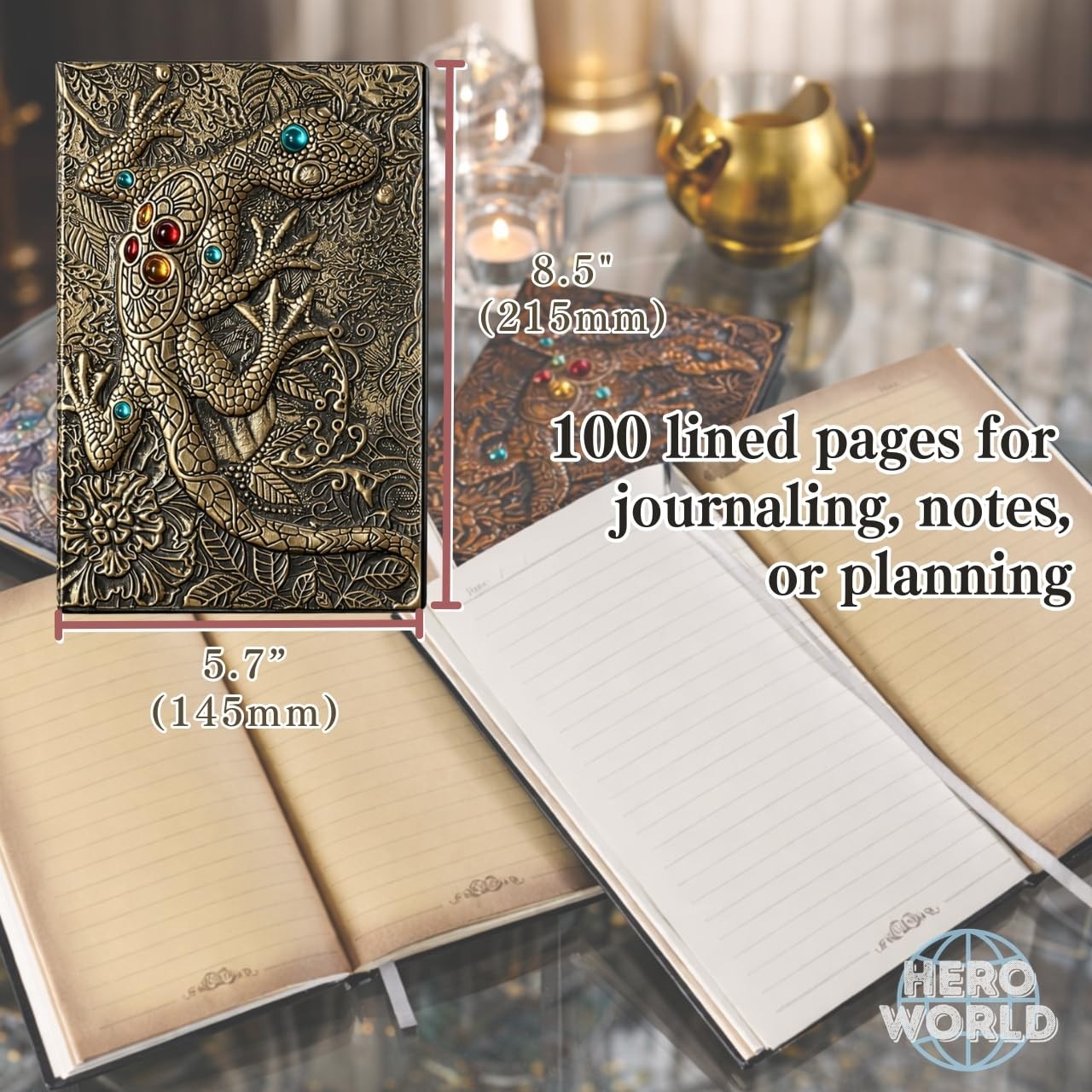 Embossed Lizard Journal A5 5.8 x 8.3 in Hardcover Leather Notebook Vintage Fa…