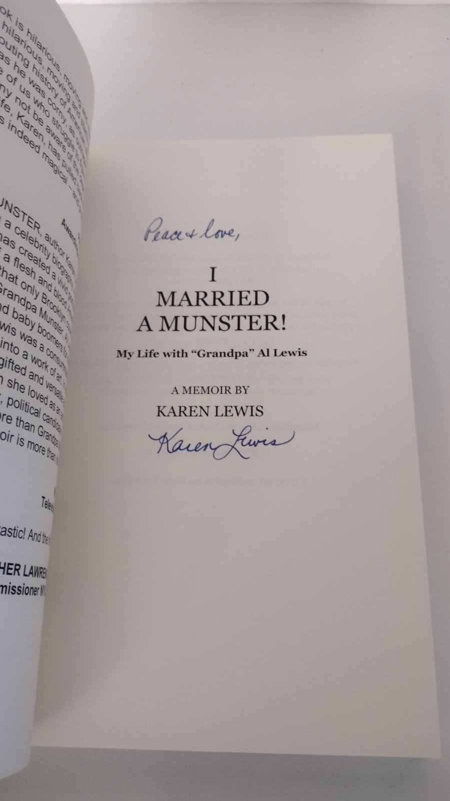 I MARRIED A MUNSTER! Book Signed by Author Karen Lewis! Al “Grandpa” Lewis