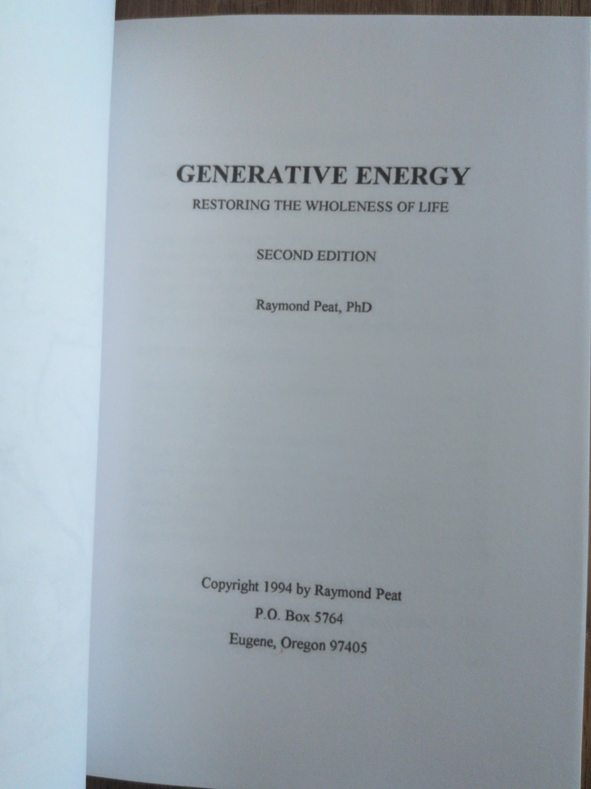 GENERATIVE ENERGY: Restoring The Wholeness Of Life – US seller