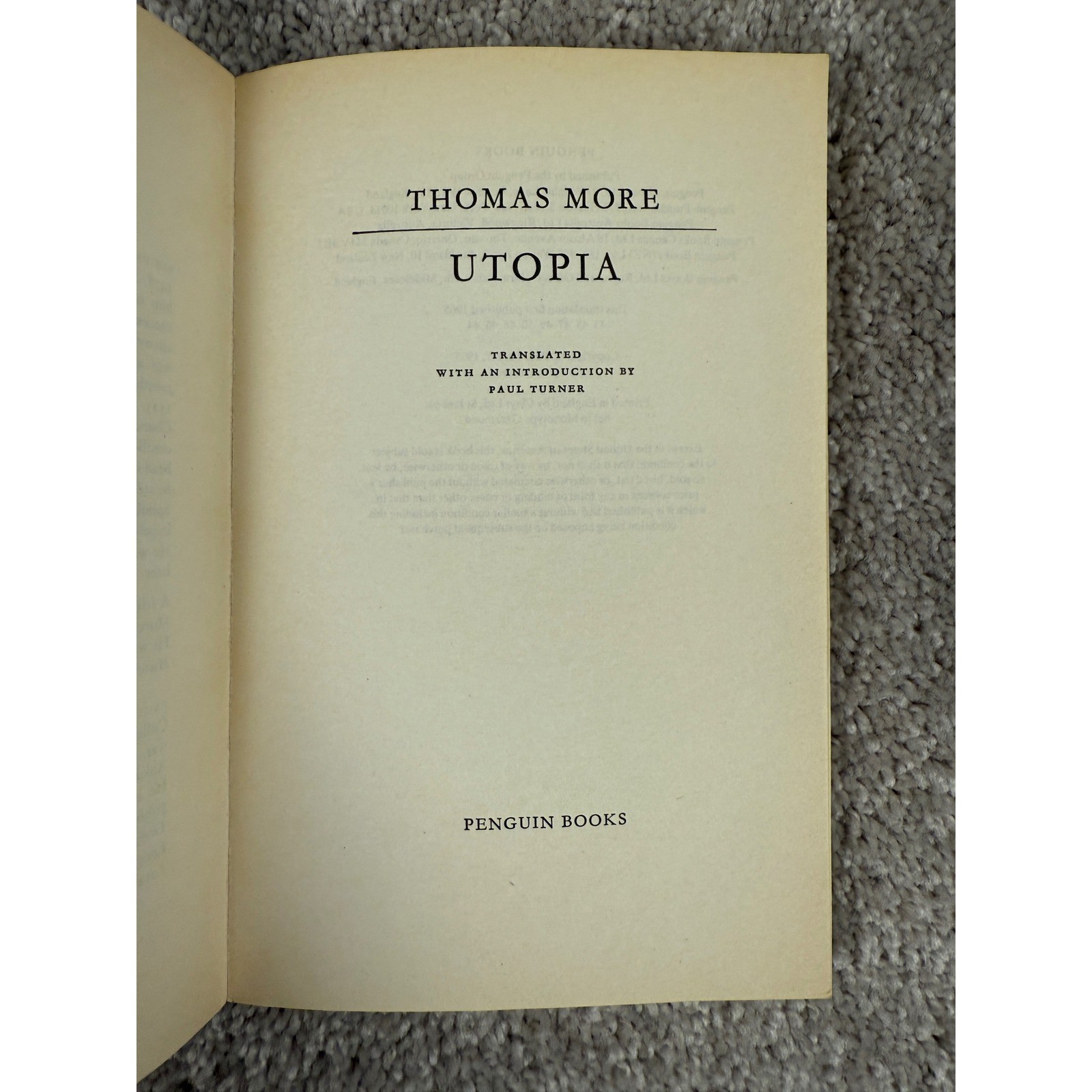 Thomas More Utopia Paperback Translated by Paul Turner Vintage Book