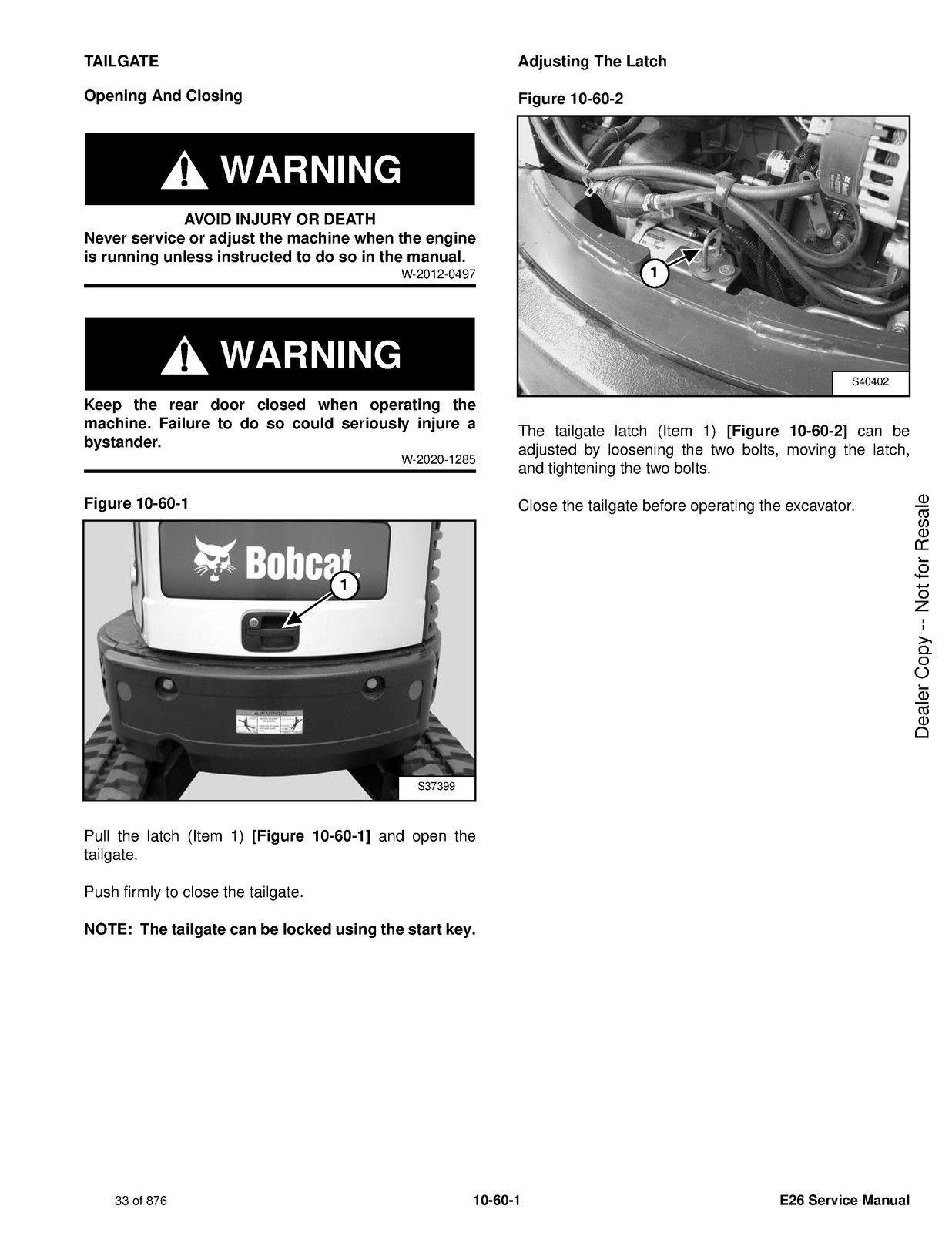 BOBCAT E26 Compact Excavator Service Manual SN ACRA11001 Up, FOLDOUTS