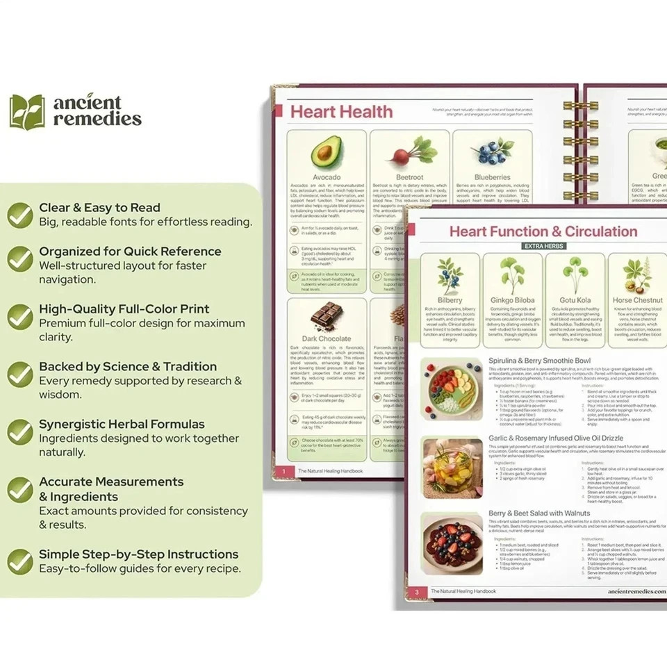 The Natural Healing Handbook, Spiral-Bound Guide for Herbal Remedies and Natural
