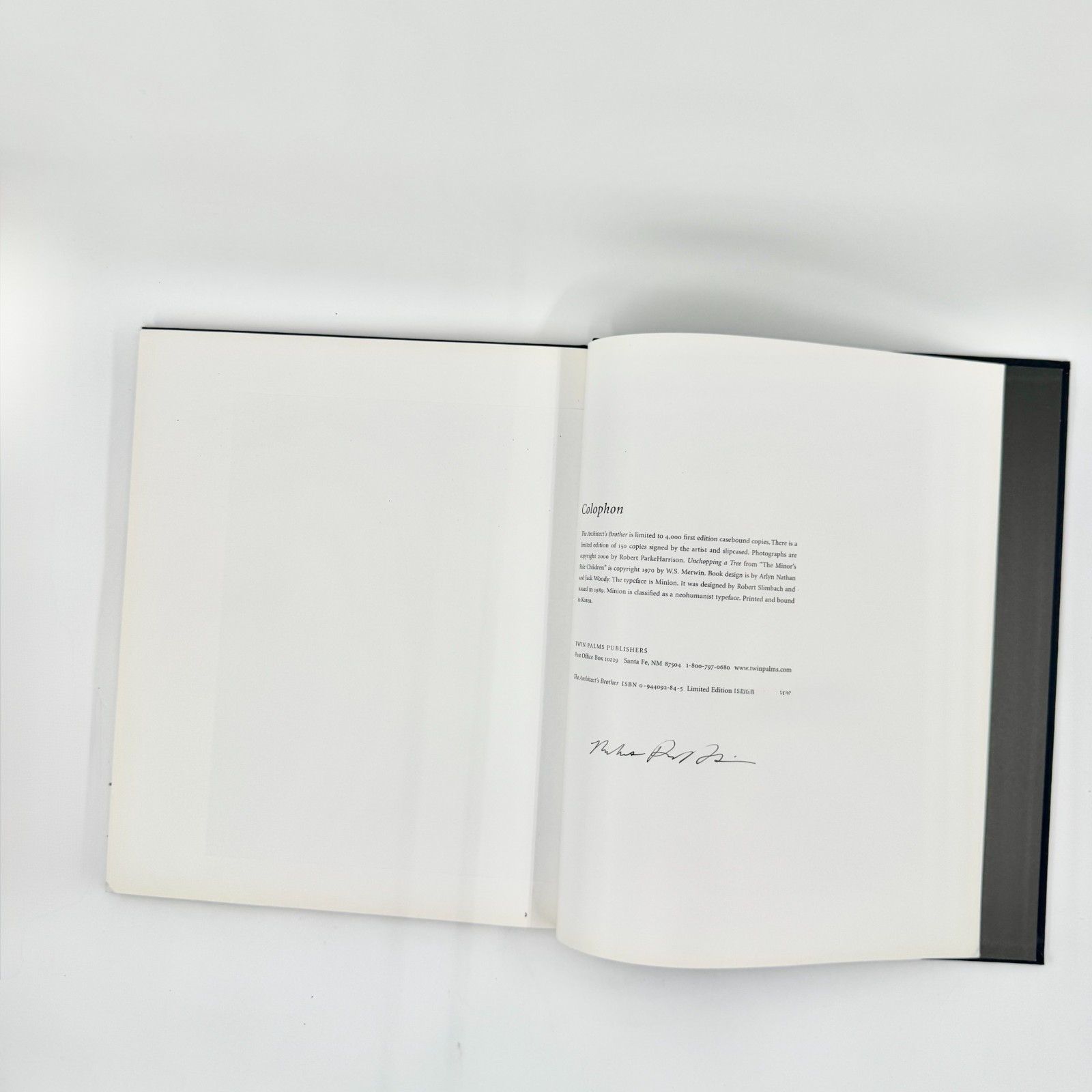 Robert ParkeHarrison THE ARCHITECT’S BROTHER signed first edition (2000)
