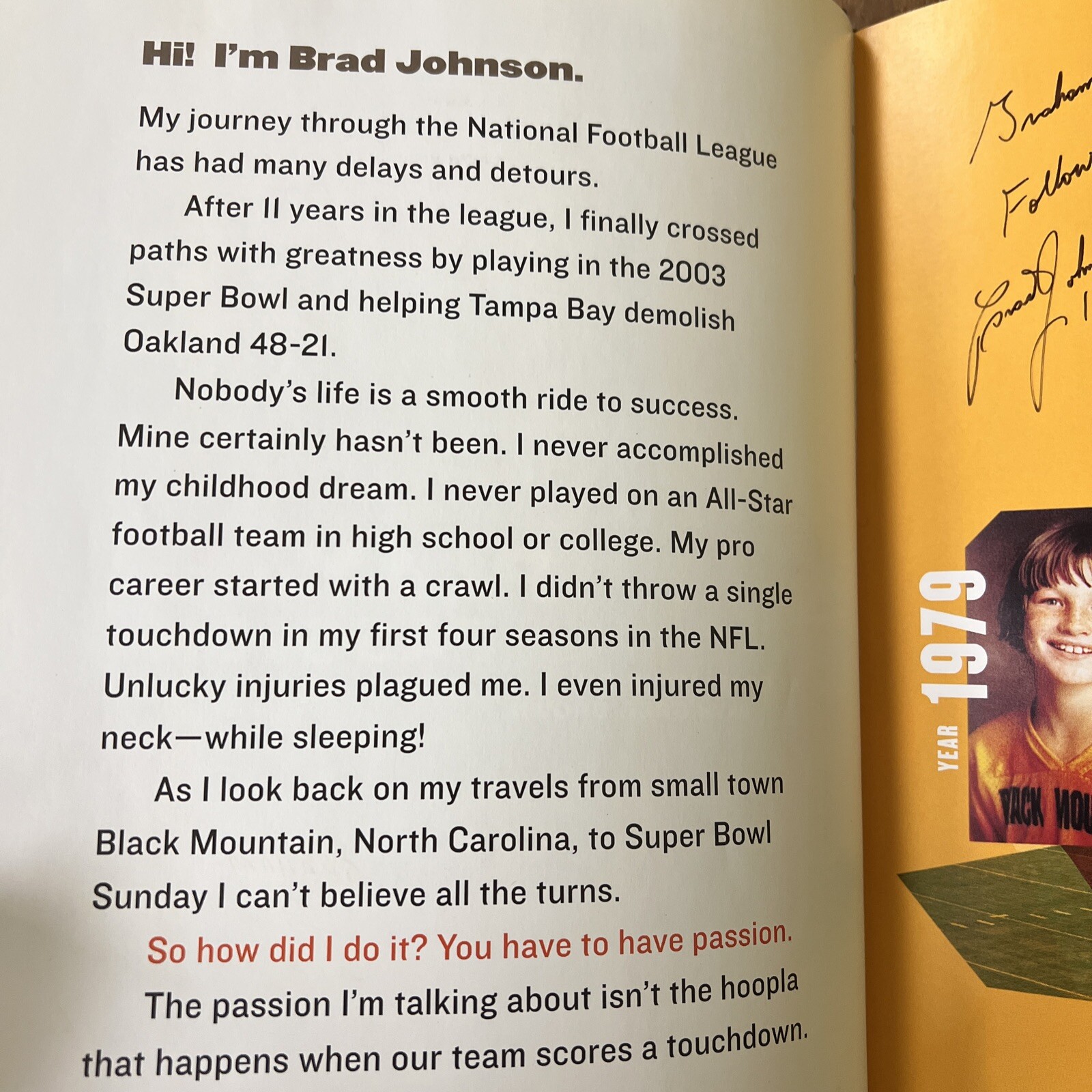 Tampa Bay Buccaneers Football SIGNED Greg Brown HC Brad Johnson Play Passion