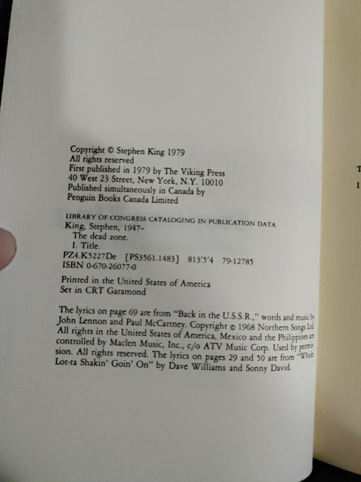 THE DEAD ZONE Stephen King First Edition Viking