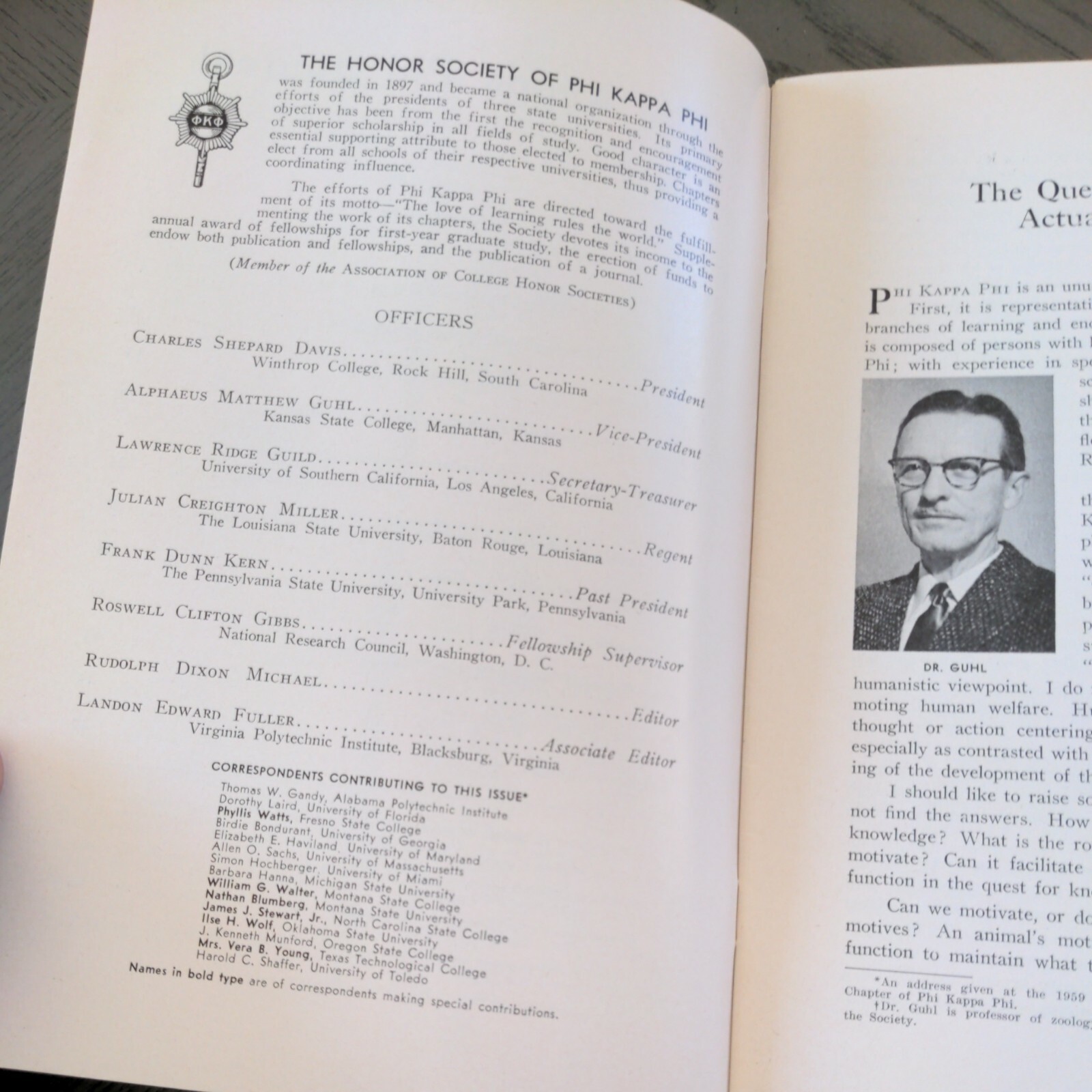 Phi Kappa Phi Journal Fall 1959 Honor Society Ephemera