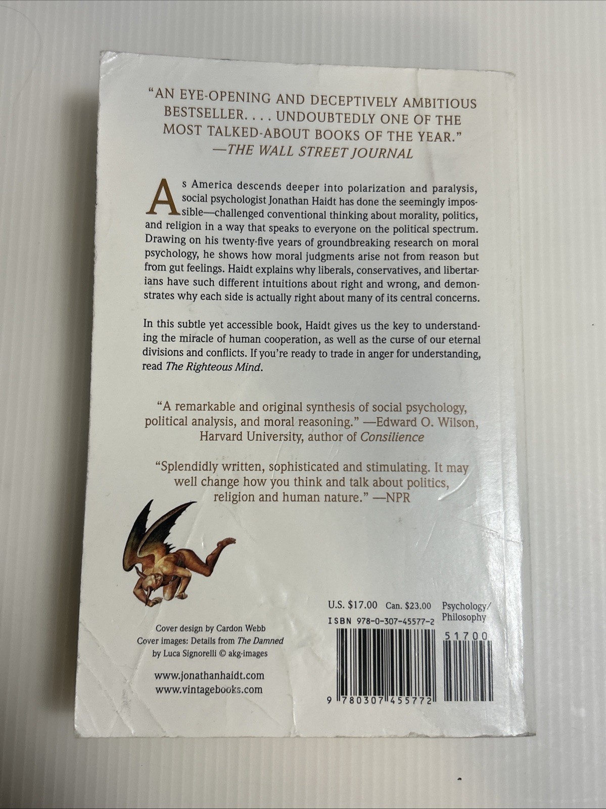 Righteous Mind Why Good People Are Divided by Politics Religion by J. Haidt PB
