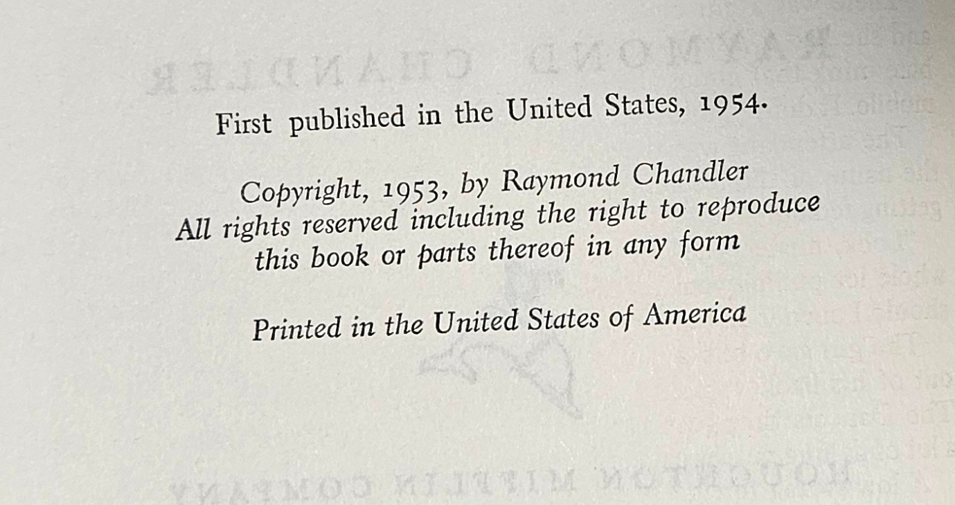 The Long Goodbye by Raymond Chandler, First Book Club Ed. Houghton Mifflin 1954