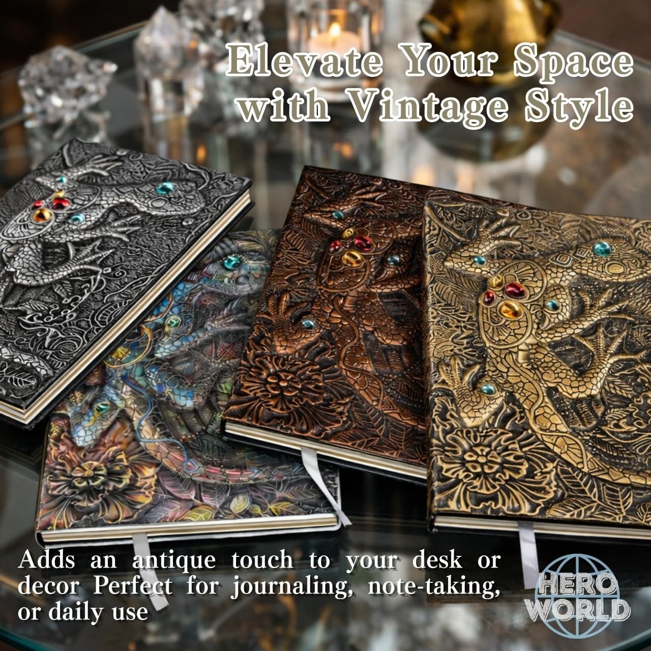 Embossed Lizard Journal A5 5.8 x 8.3 in Hardcover Leather Notebook Vintage Fa…