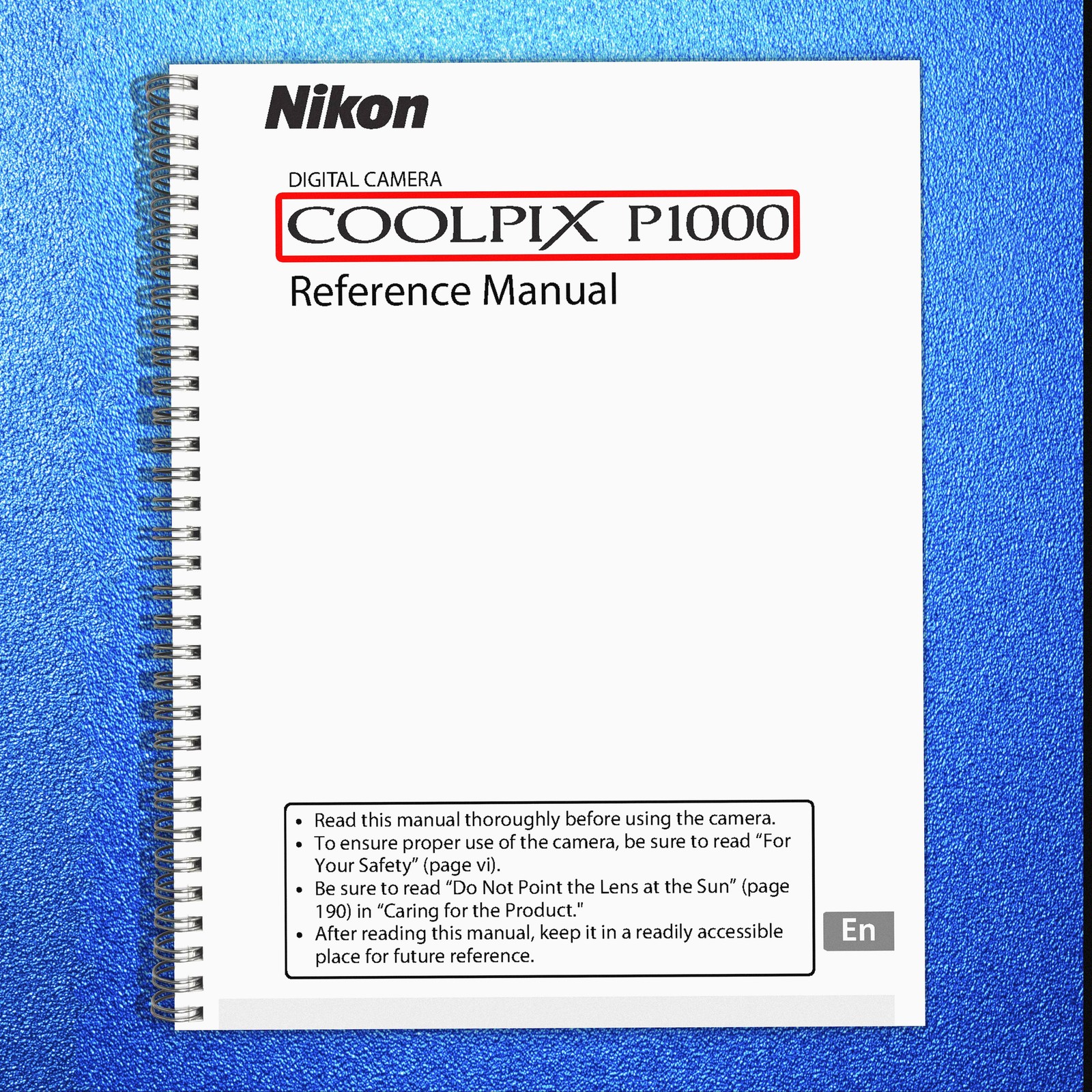 NIKON CoolPix P1000 Reference Instruction User Manual 244pg TOUGH Covers/Binding