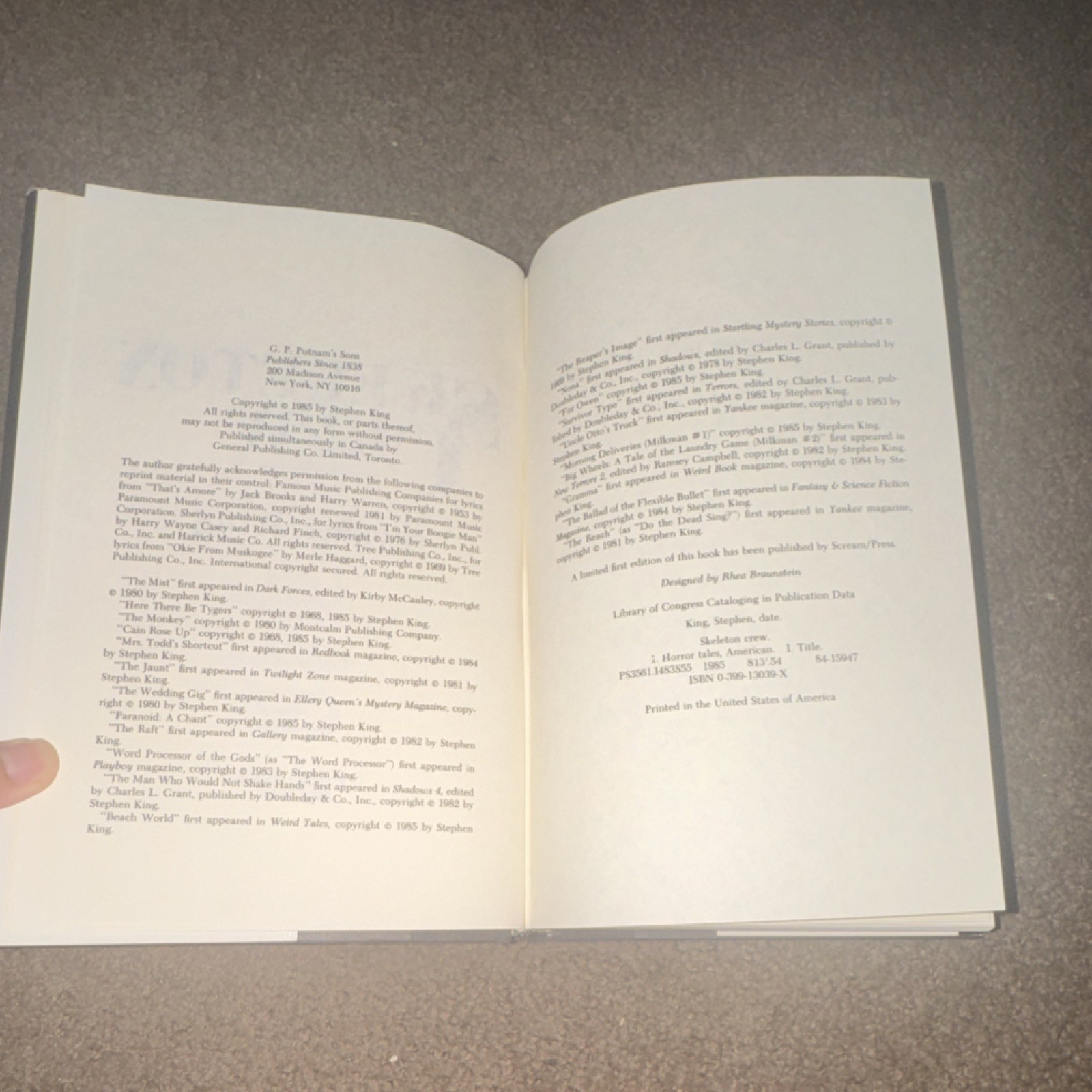 Skeleton Crew Stephen King 1985 Hardcover First Edition G.P. Putnam’s Sons