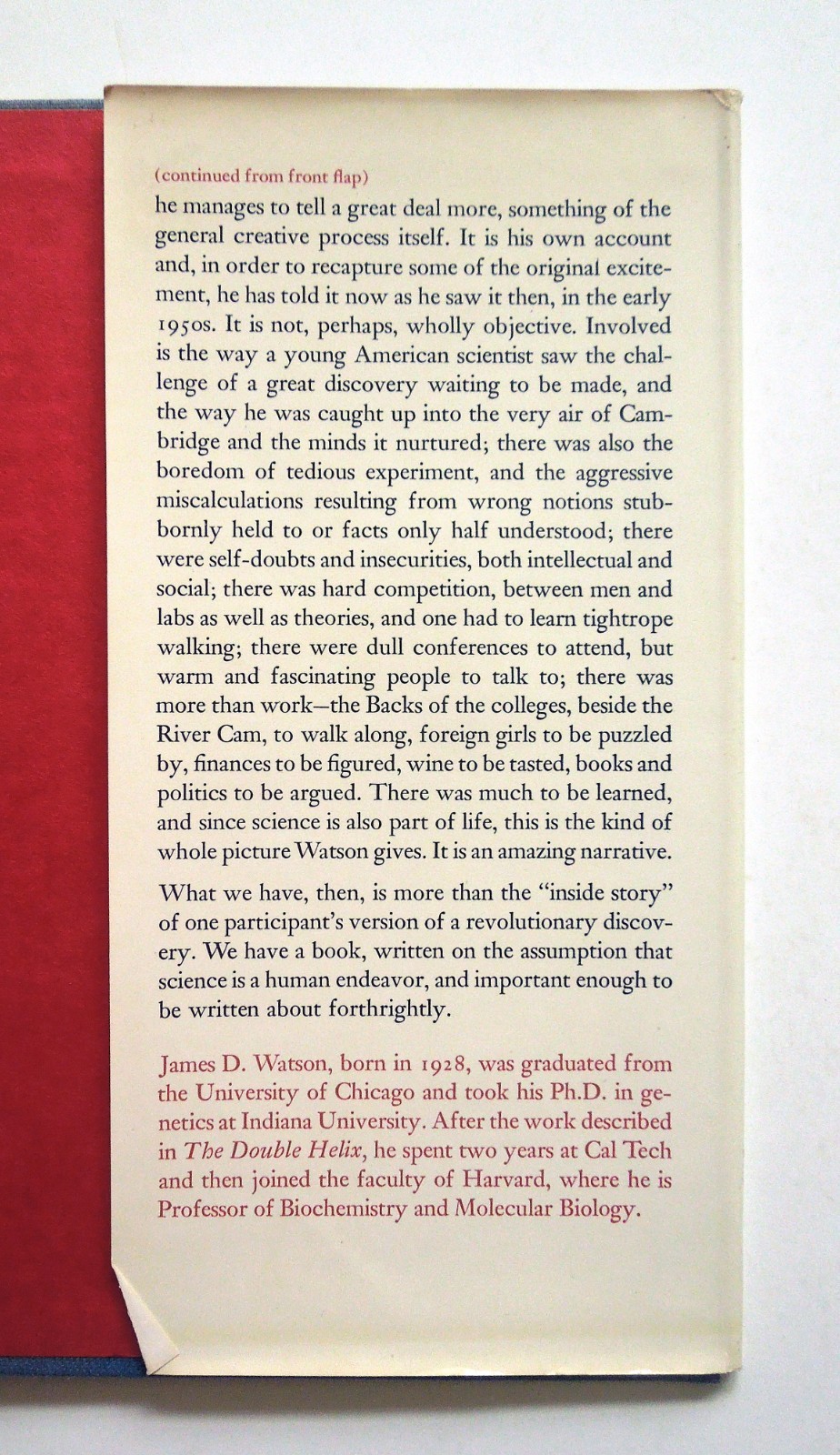 The Double Helix – James D. Watson, 1968 hc w/dj, Atheneum