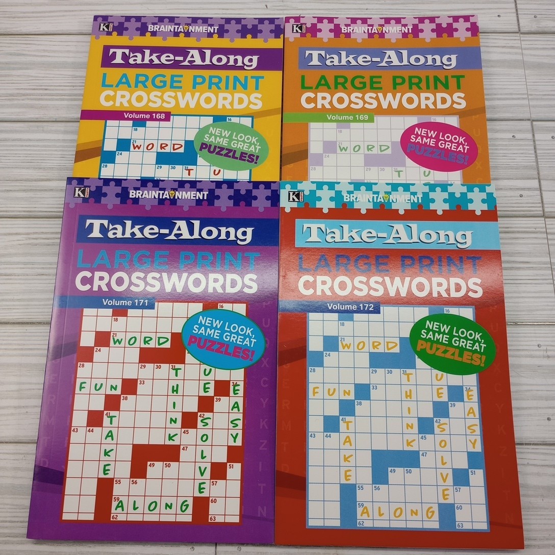 Large Print Crossword Puzzle Take Along Vol 168, 169, 171, 172 (4 Books) Brain