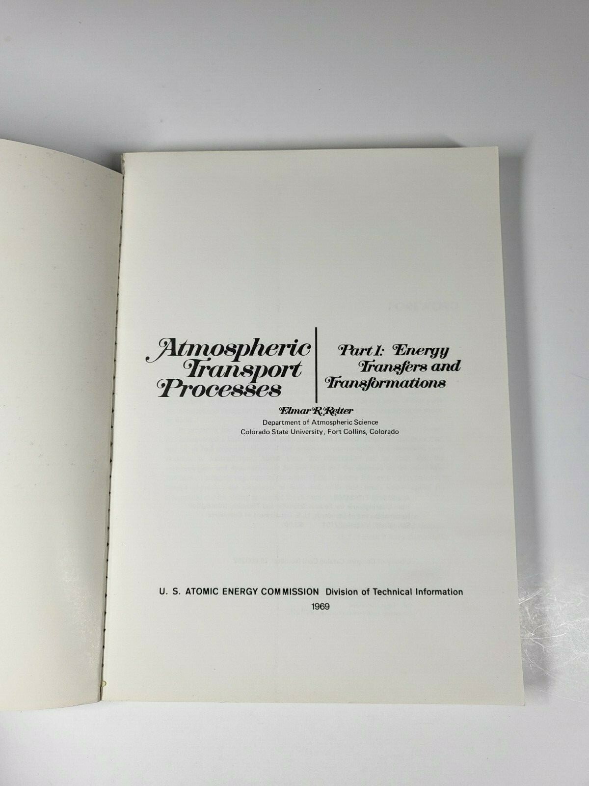 Atmospheric Transport Processes Part 1 Reiter 1969 US AEC Atomic Energy