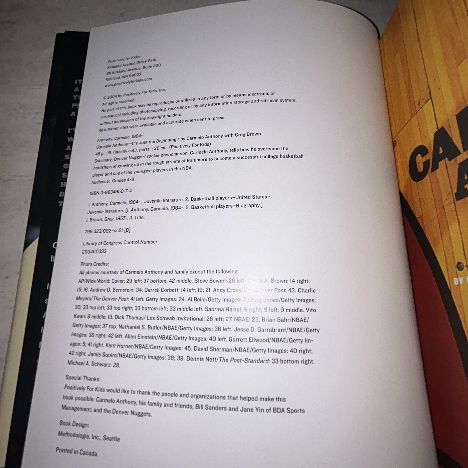 Carmelo Anthony : It’s Just the Beginning Basketball NBA Signed by Greg Brown