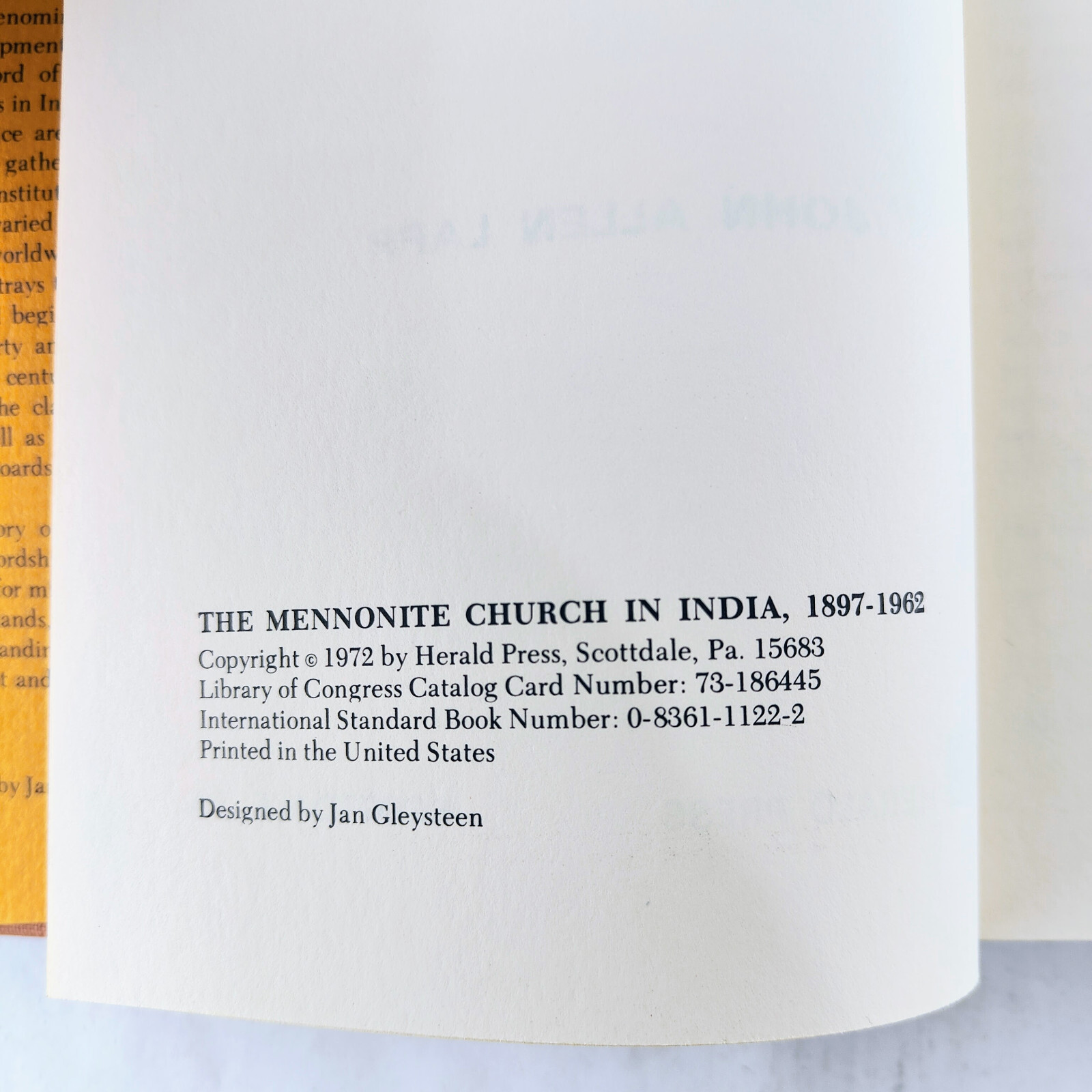 The Mennonite Church in India 1897 – 1962 John Allen Lapp 1972 Hardcover w/ DJ