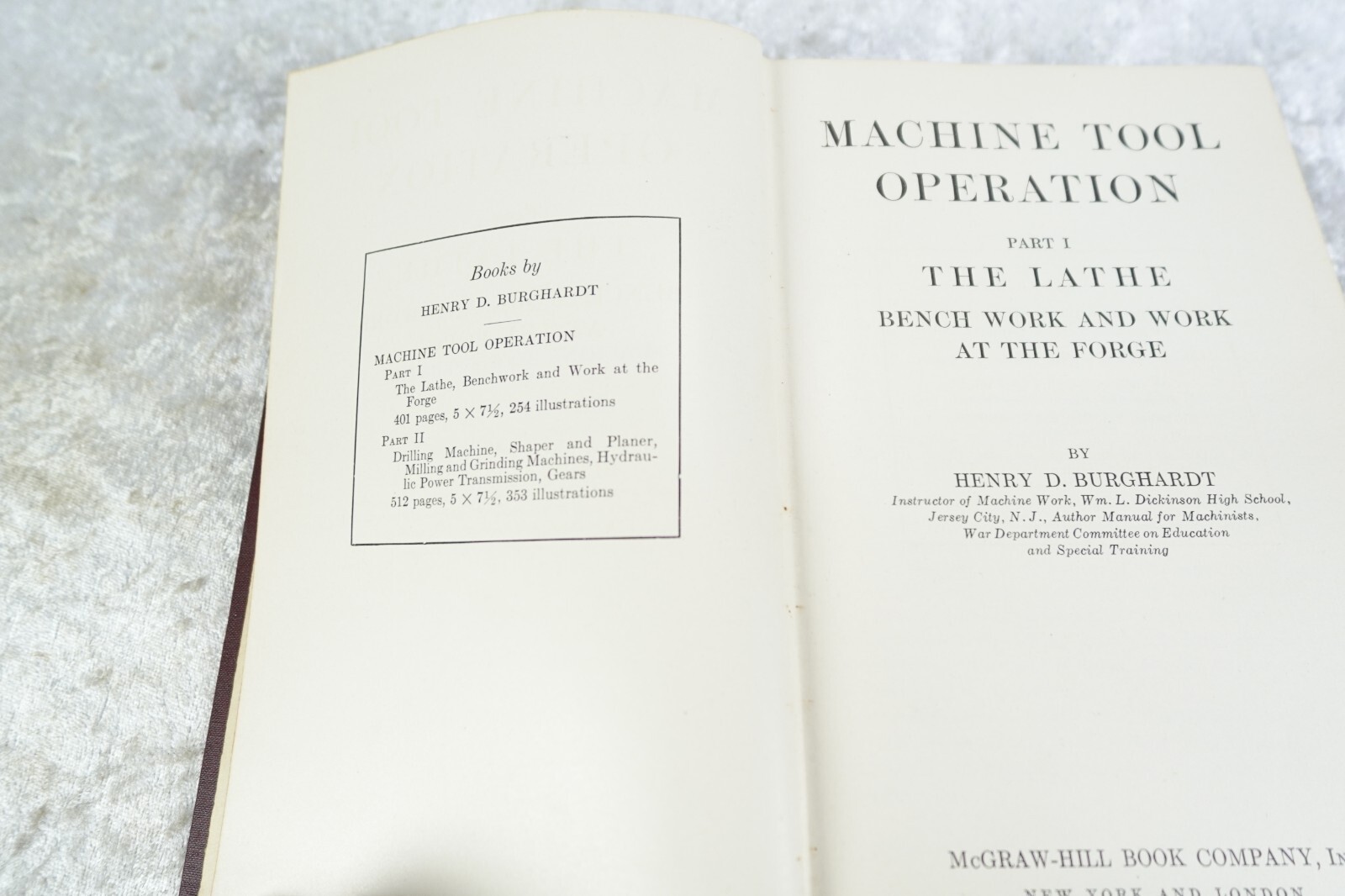 Machine Tool Operation Part I Henry Burghardt 1936 HC The Lathe – Bench – Forge