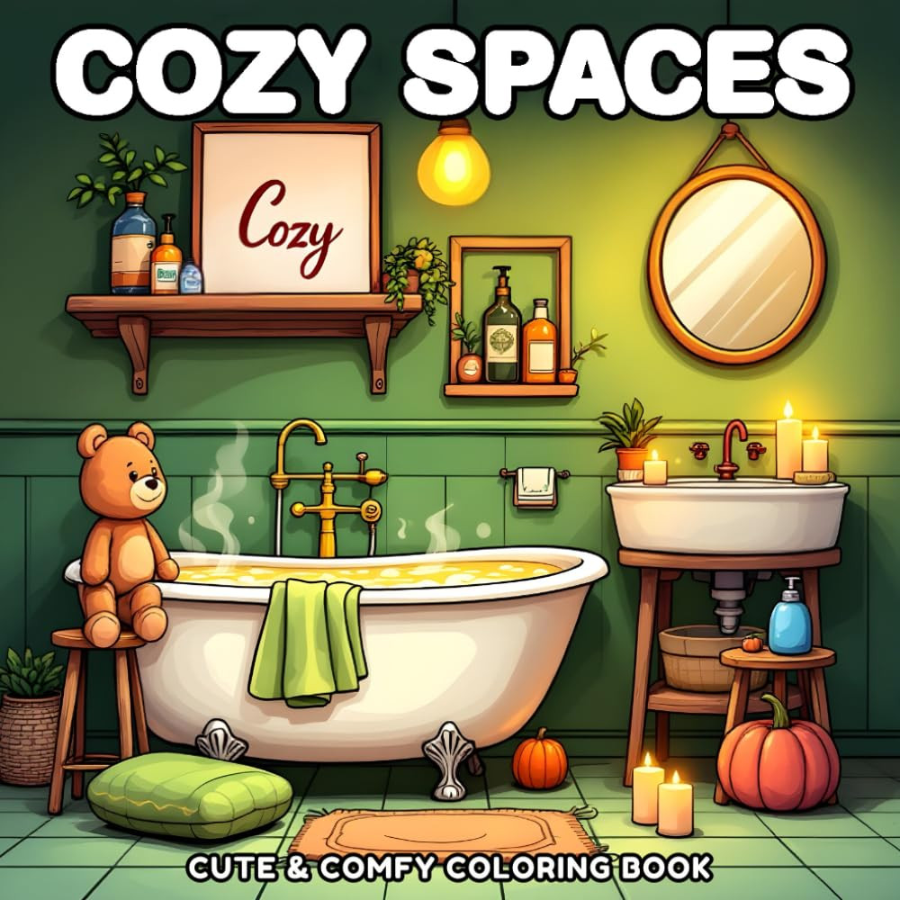 Cozy Spaces Coloring Book: Cute & Comfy for Adults and Teens, Find Calm and Colo