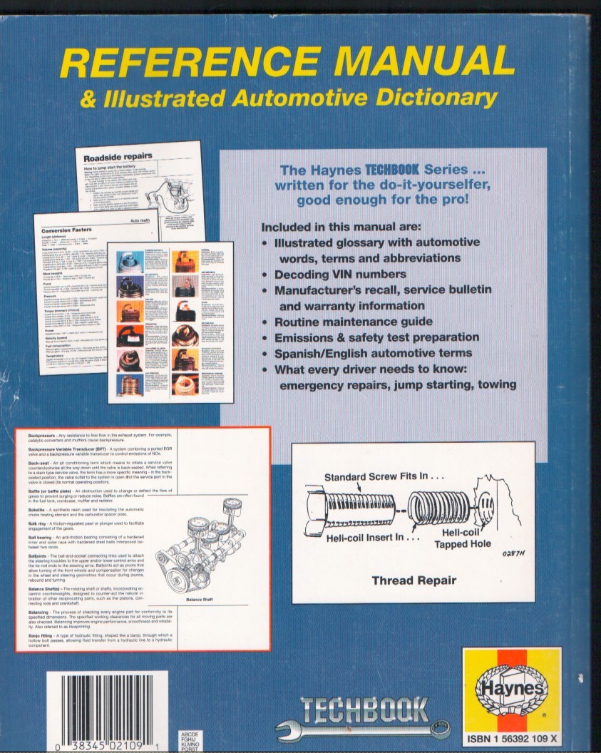 Haynes TECHBOOK Automotive Reference Manual & Illustrated Dictionary MN3015