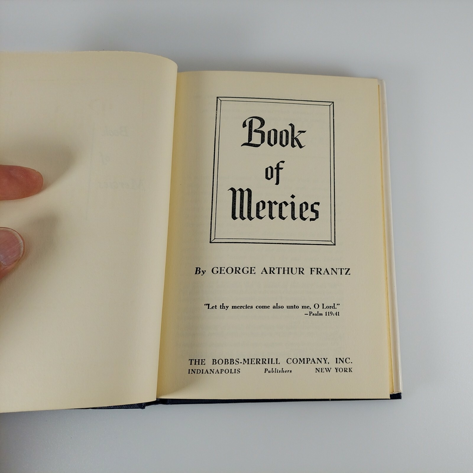 Book Of Mercies by George Arthur Frantz 1952 HCDJ Bobbs Merrill