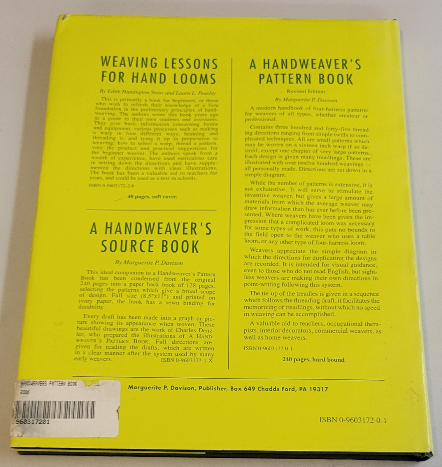 Davison A HANDWEAVER’S PATTERN BOOK~ 240 Pages (1994 Revised Edition) 2007 HC DJ