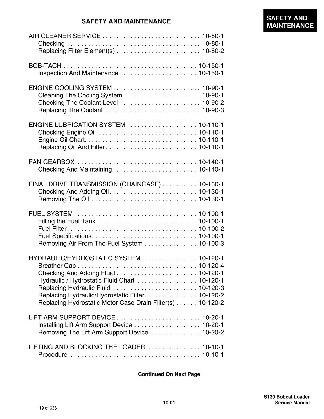 BOBCAT S130 Loader SN 524611001 and up Service Manual , BOUND, COVERS, FOLDOUTS