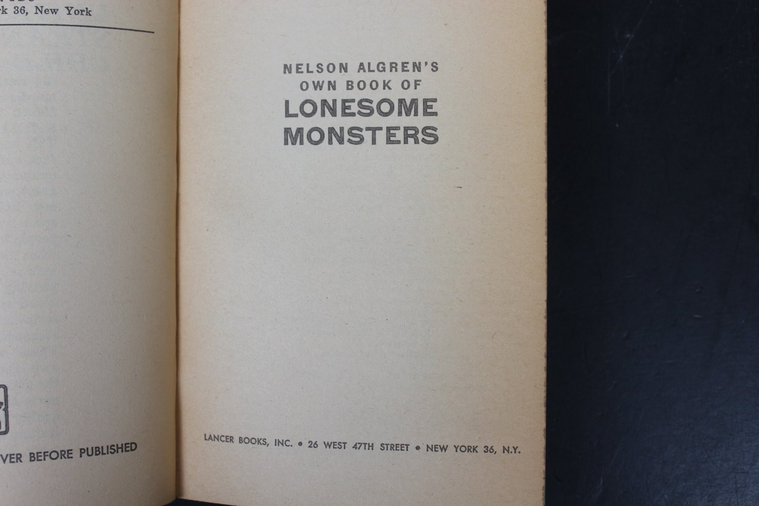 Lonesome Monsters Nelson Algren 1962 Lancer Original Anthology Pynchon Heller PB