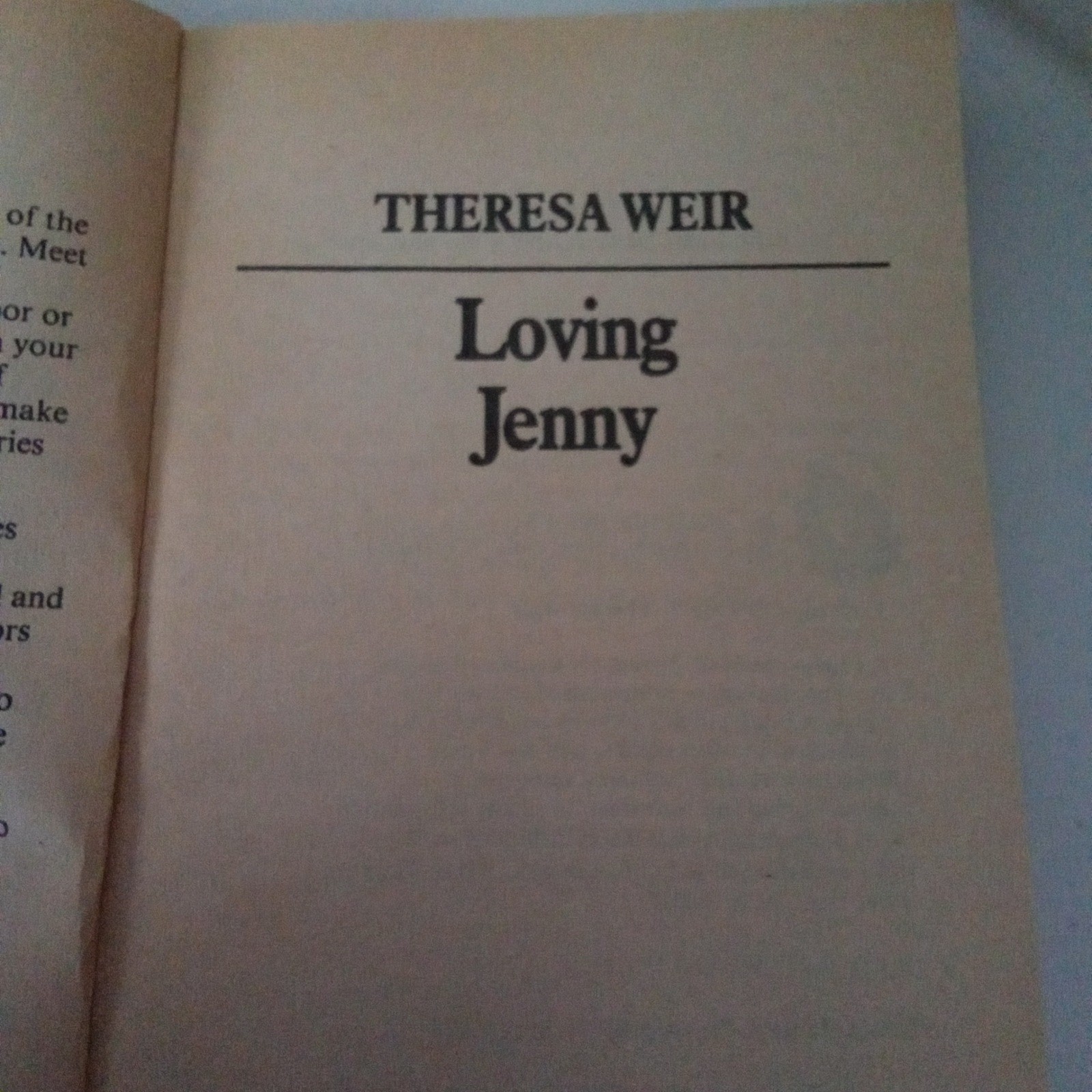 Loving Jenny Theresa Weir Silhouette Romance 650 Vintage Paperback 1989
