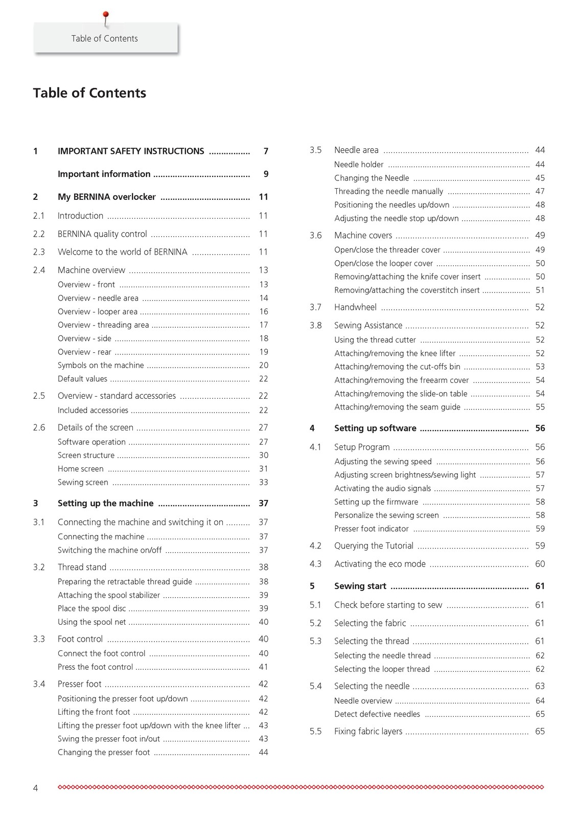 BERNINA L890 Sewing Machine Instructions User Manual CLOSURE – TOUGH COVERED
