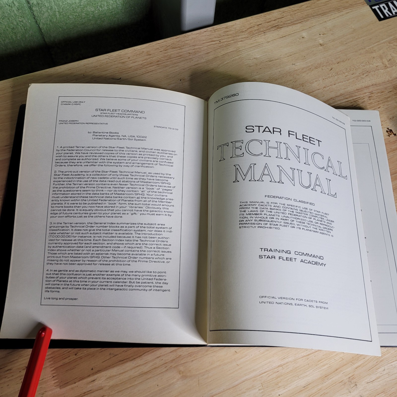 Star Trek Star Fleet Technical Manual Franz Joseph Ballantine Books 1975 1979