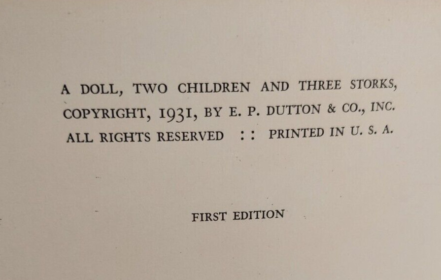 A Doll Two Children and Three Storks by Teresah, 1931 Stated First Edtion