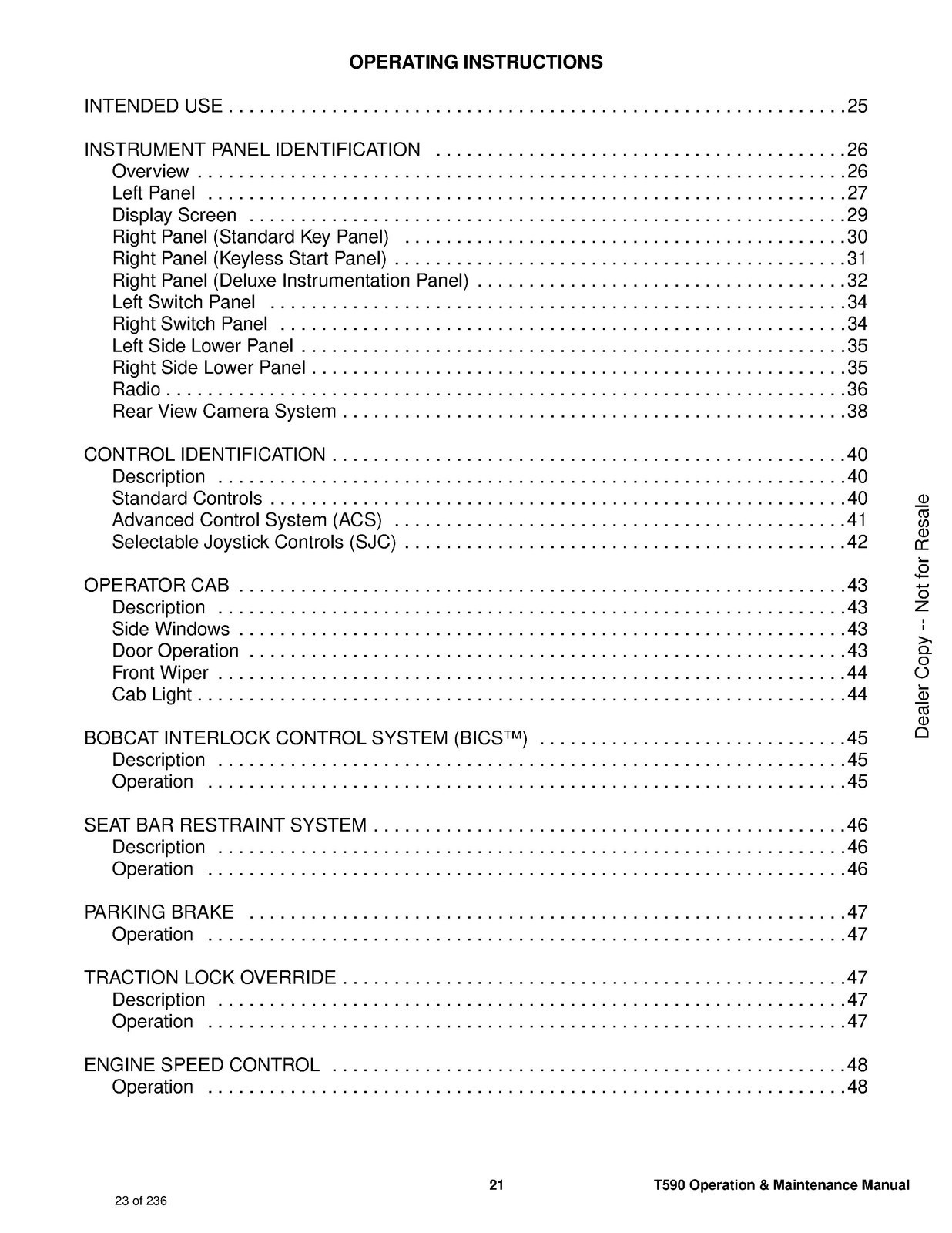 BOBCAT T590 Compact Track Loader Operators Manual 2018 – WIRE SECURED – COVERING