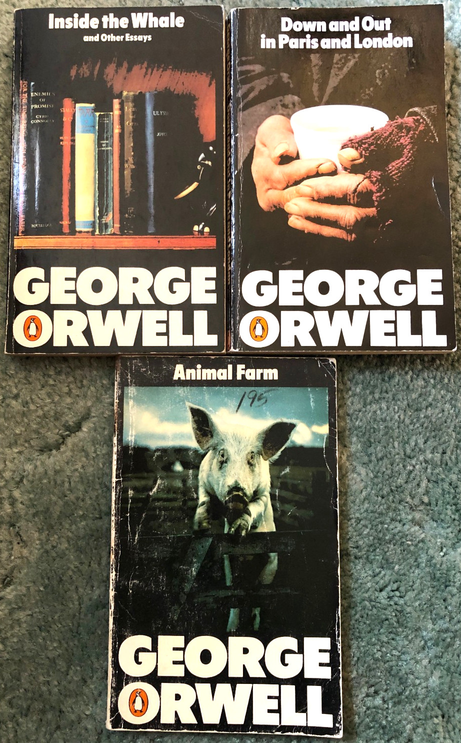 George Orwell books, lot of 3 Penguin UK editions, Animal Farm, Inside the Whale