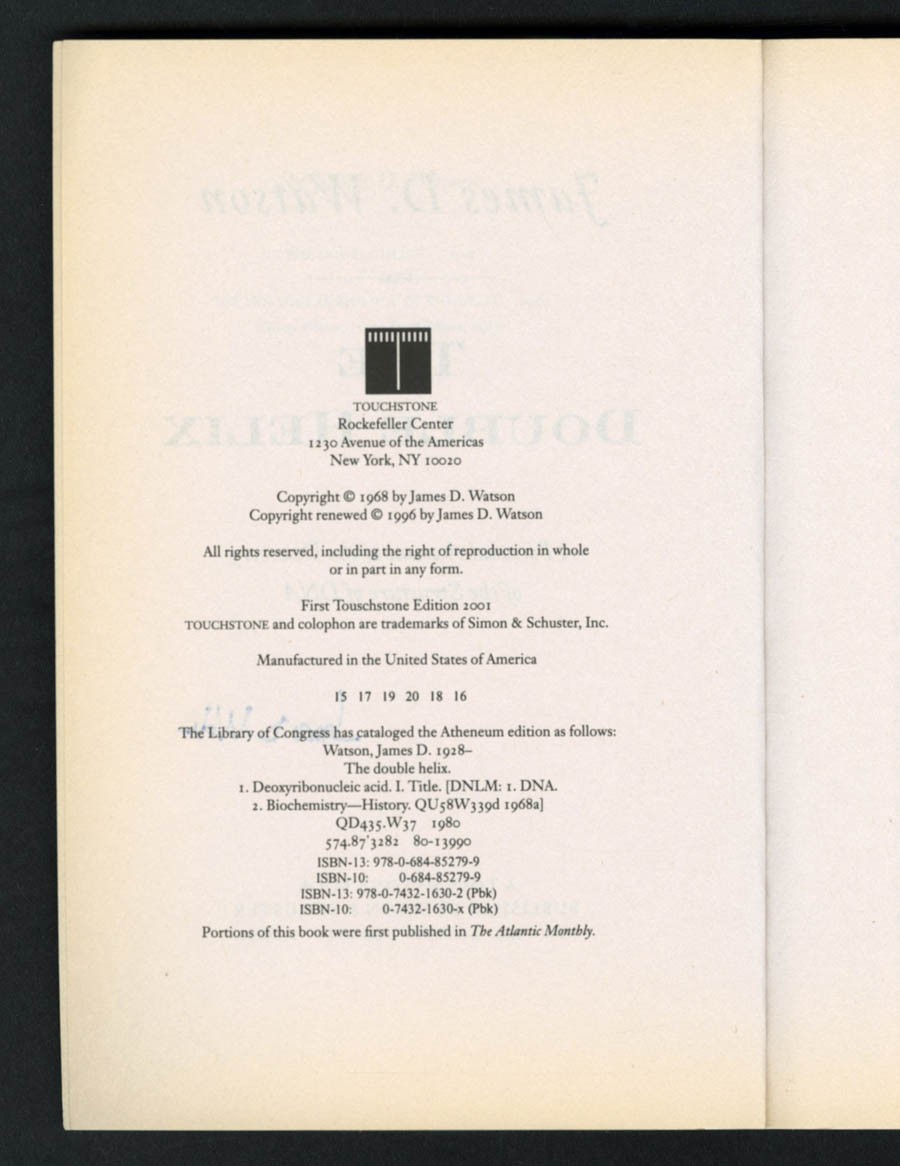 James D Watson SIGNED AUTOGRAPHED The Double Helix SC Book Discovery of DNA Dr.