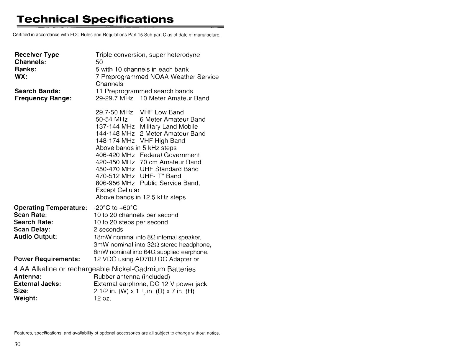 UNIDEN BEARCAT Scanner Operating Instructions Manual – BOUND – COVERS – FOLDOUTS