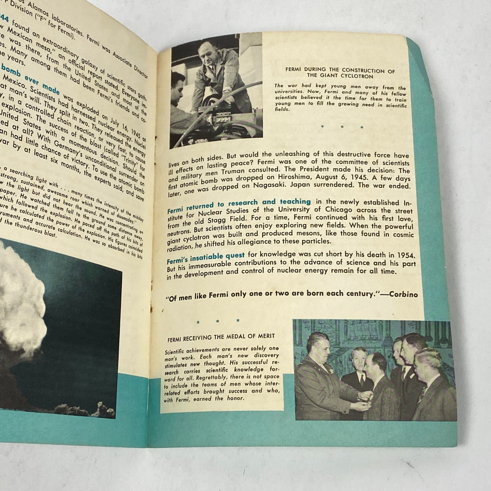 1959 Enrico Fermi and the Atomic Age 12 Page Booklet Cold War USA Americana