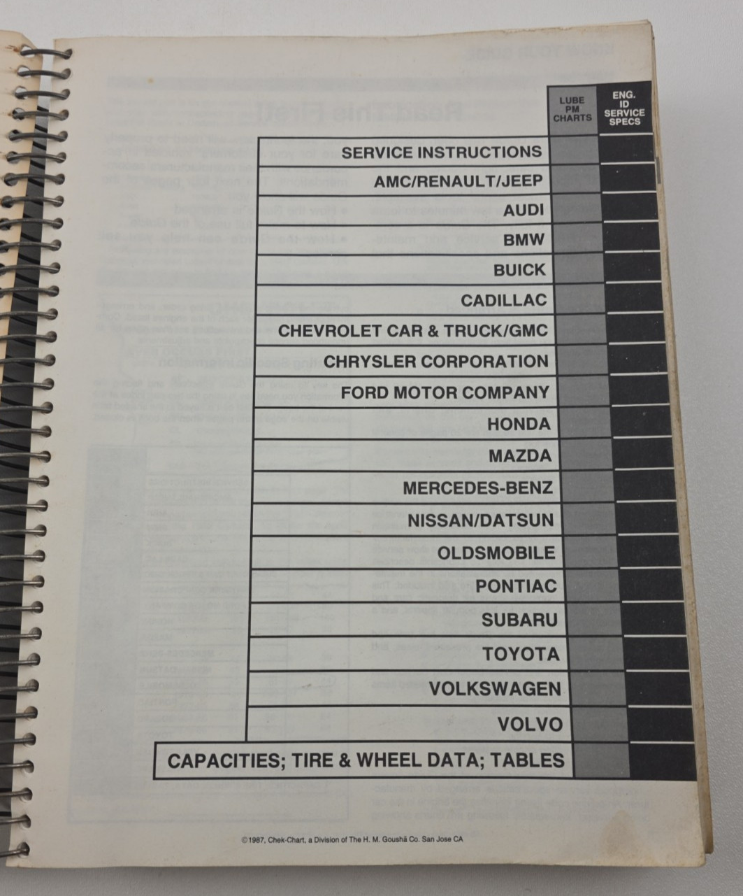Exxon 1987 Automotive Service Guide Spiral Mechanic Book GM Toyota Buick Audi
